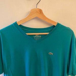 Lacoste v neck Pima cotton tee, teal, size 6
